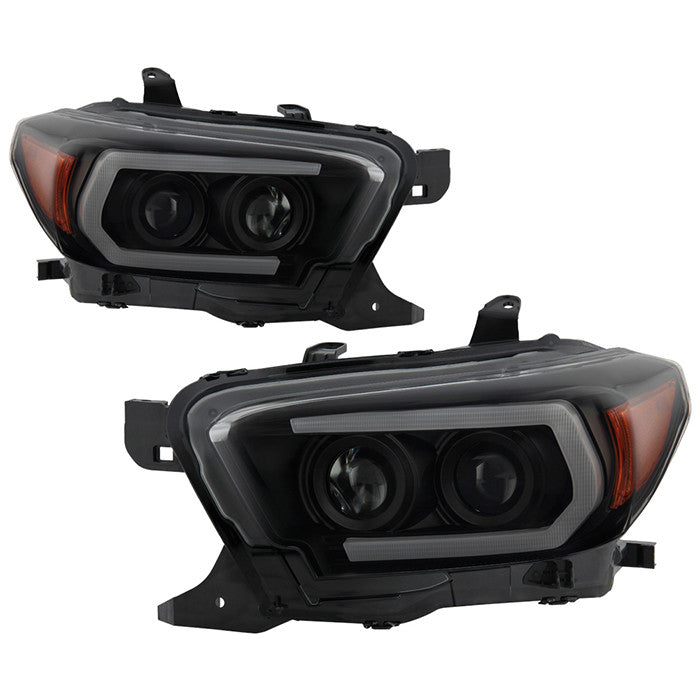 Spyder Toyota Tacoma 16- 22 SEQ Signal Headlights Black SM display showing show PRO-YD-TT16-LB-BSM