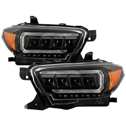 Spyder Apex Toyota Tacoma 16- 22 SEQ signal Headlights Black display showing show PRO-YD-TT16HALAP-BK