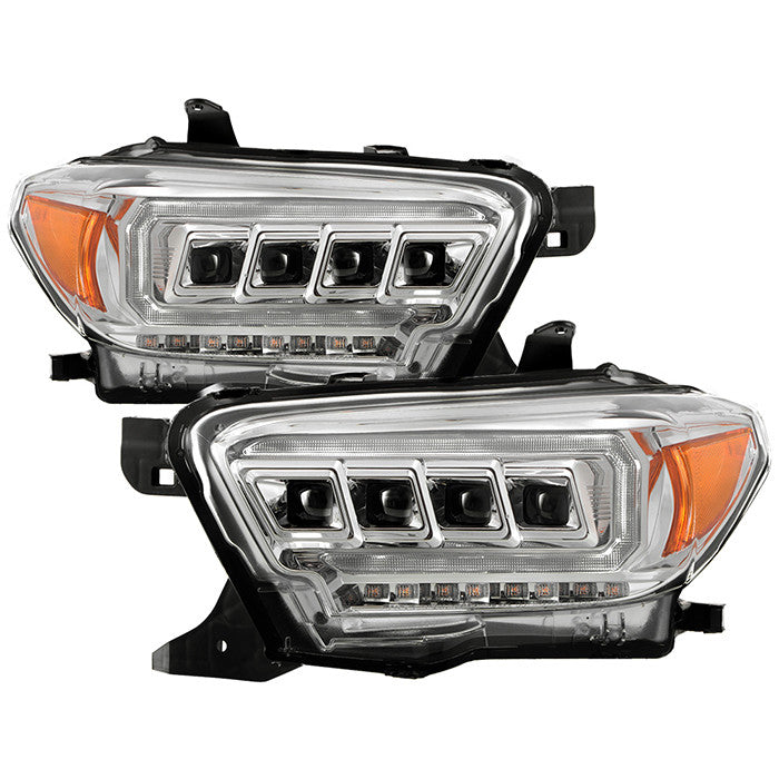 Spyder Apex Toyota Tacoma 16- 22 SEQ Signal Headlights chrome display showing show PRO-YD-TT16HALAP-C