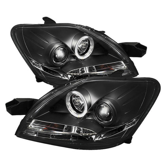 Spyder Toyota Yaris 07-11 4Dr Halo Projector Headlights Black (PRO-YD-TYA074D-DRL-BK) display showing show