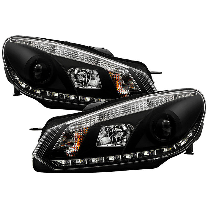 Spyder VW Golf / GTI 10-13 DRL Projector Headlights Black (PRO-YD-VG10-DRL-BK) display show