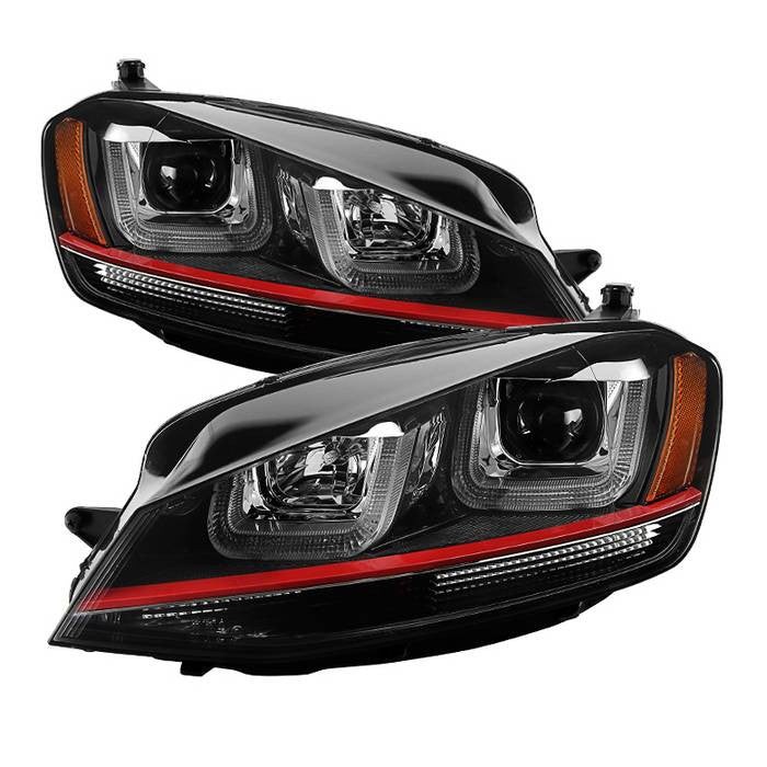 Spyder VW Golf VII 14-19 DRL LED Headlights Red Stripe Black (PRO-YD-VG15-RED-DRL-BK)