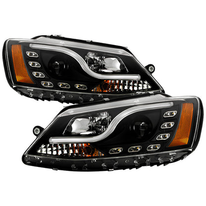 Spyder VW Jetta 11-14 LED Bar DRL Projector Headlights Black (PRO-YD-VJ11-LTDRL-BK)