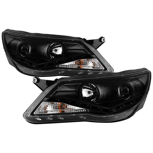 Spyder VW Tiguan 09-11 DRL Projector Headlights Black (PRO-YD-VTIG09-DRL-BK) display