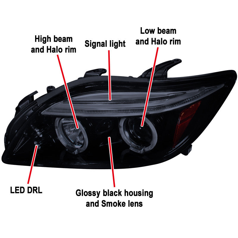 Spe-D 2005-2010 Scion Tc Dual Halo Projector Spec-D Headlights Black SM