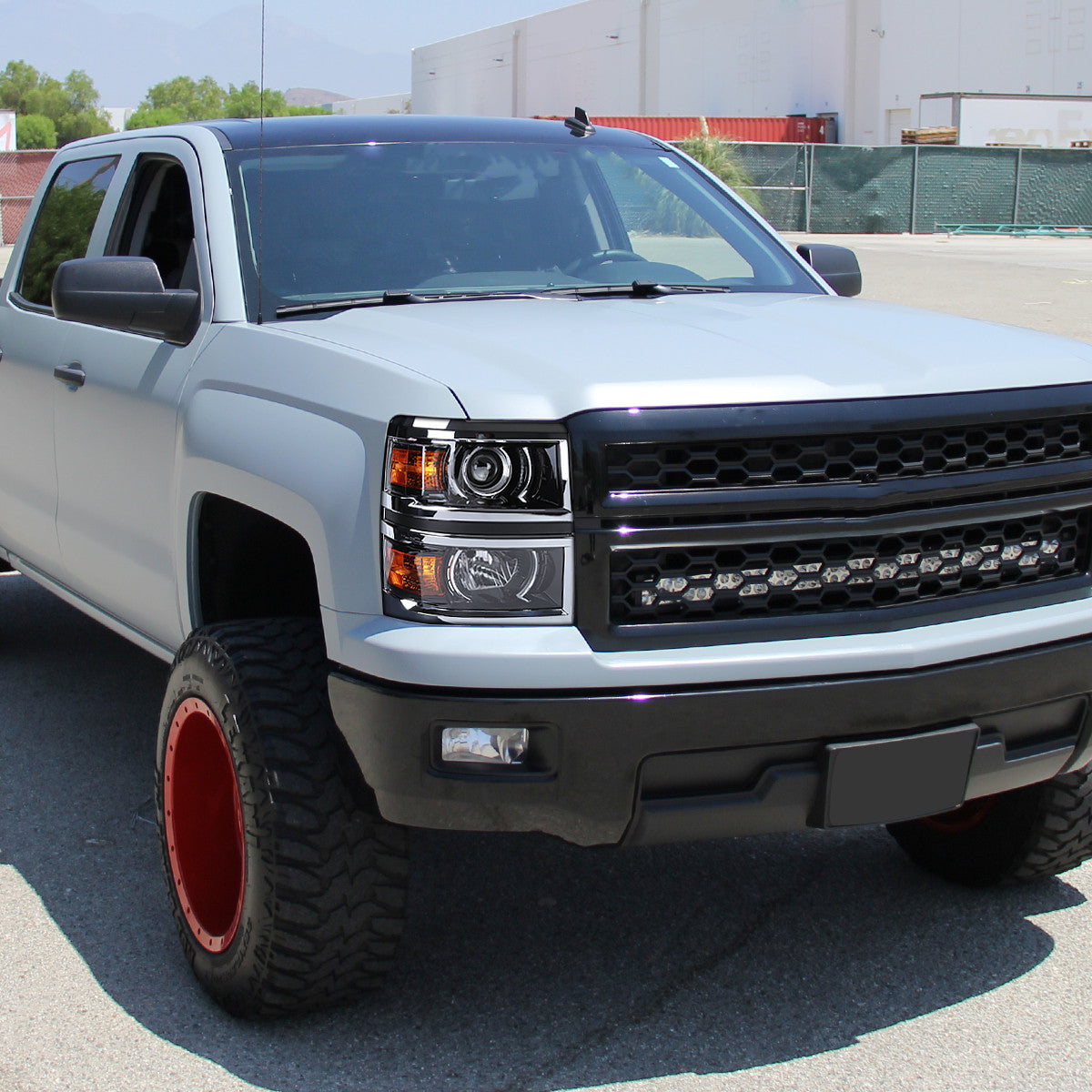 Projector Headlights W/ Chrome Trim Installed Chevrolet Silverado