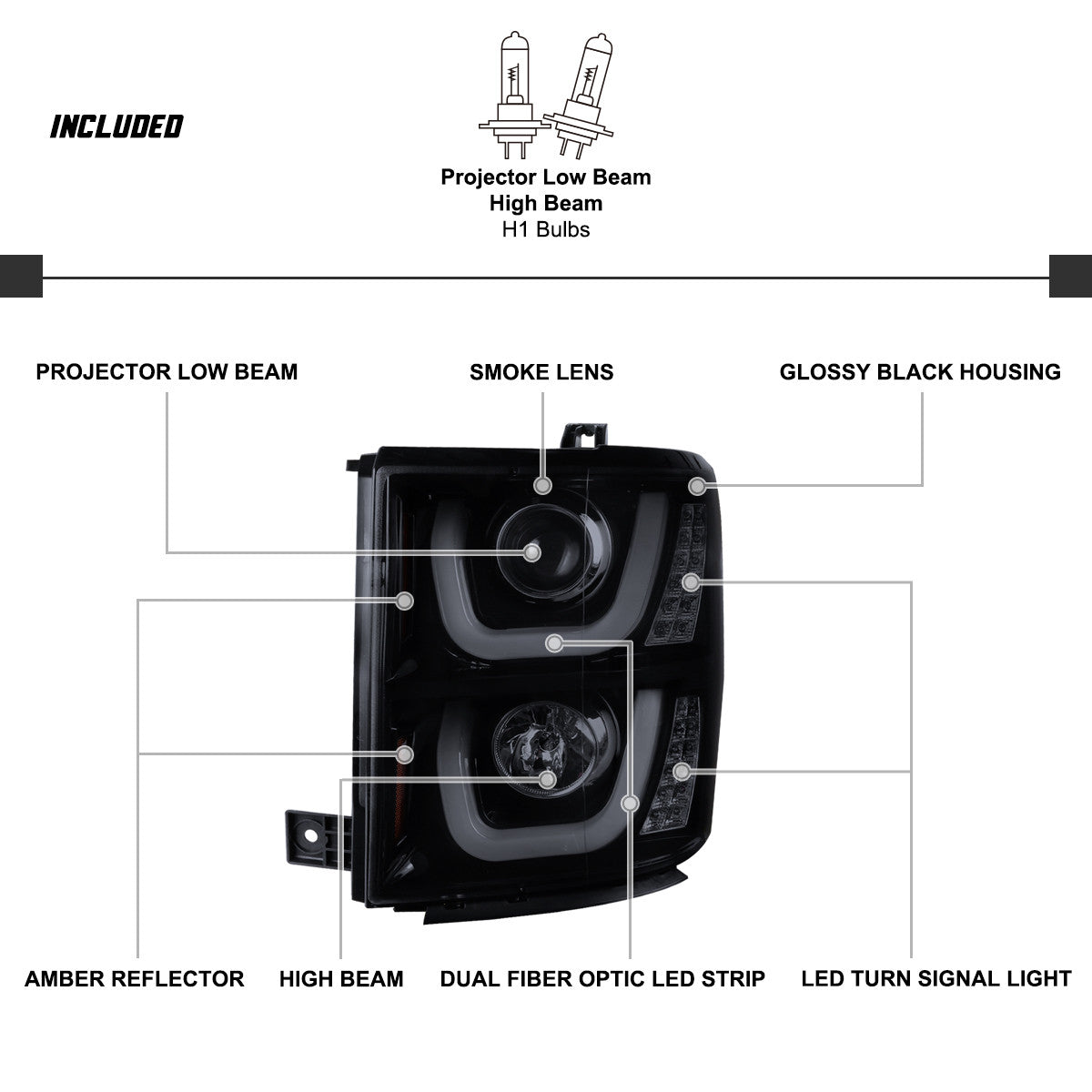 2014-2015 Silverado U-Bar Pro Headlights With Led turn signal