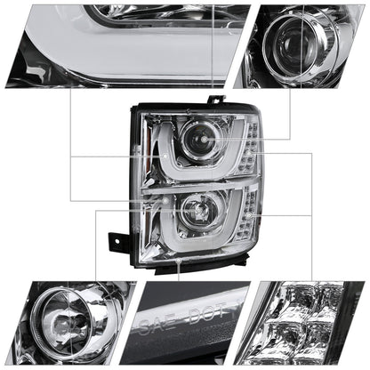 Silverado U-Bar LED Projector Headlights Chrome