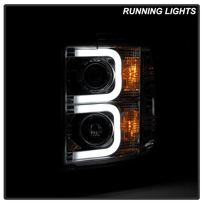 Spyder Chevy Silverado 15-19 2500 3500 HD Projector Headlights Light Bar DRL Smoke installed