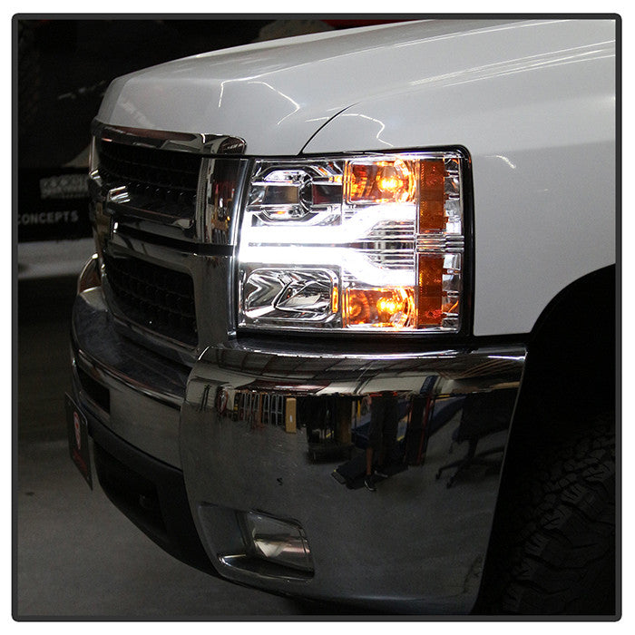 Spyder Chevy Silverado 1500 07-13 2500HD 3500HD 07-14 Version 2 Projector Headlights LED DRL Chrome installed