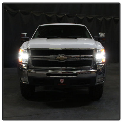 Spyder Chevy Silverado 1500 07-13 2500HD 3500HD 07-14 v2 Projector Headlights LED DRL Chrome installed