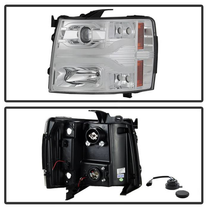 Spyder Chevy Silverado 1500 07-13 2500HD 3500HD 07-14 Version 3 Projector Headlights LED DRL Chrome