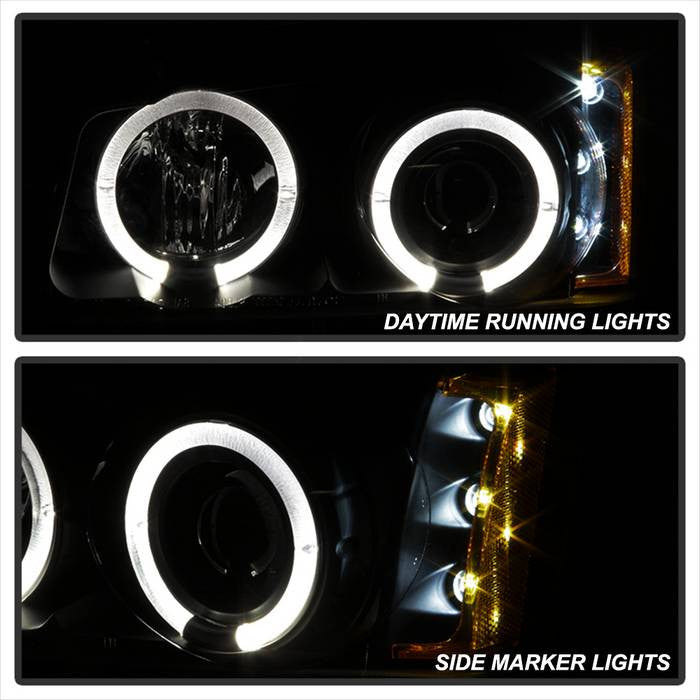 Spyder Chevy Silverado 1500 hd 2500 hd 3500 03-06 Chevy Avalanche 02-06 Projector Headlights LED Halo Black Smoke installed