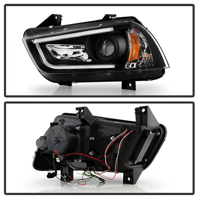Spyder 11-14 Dodge Charger LED Tube DRL Projector Headlights Black