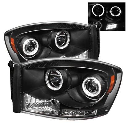 Spyder Dodge Ram 1500 06-08 / Ram 2500 3500 06-09 Projector Headlights LED Halo Black