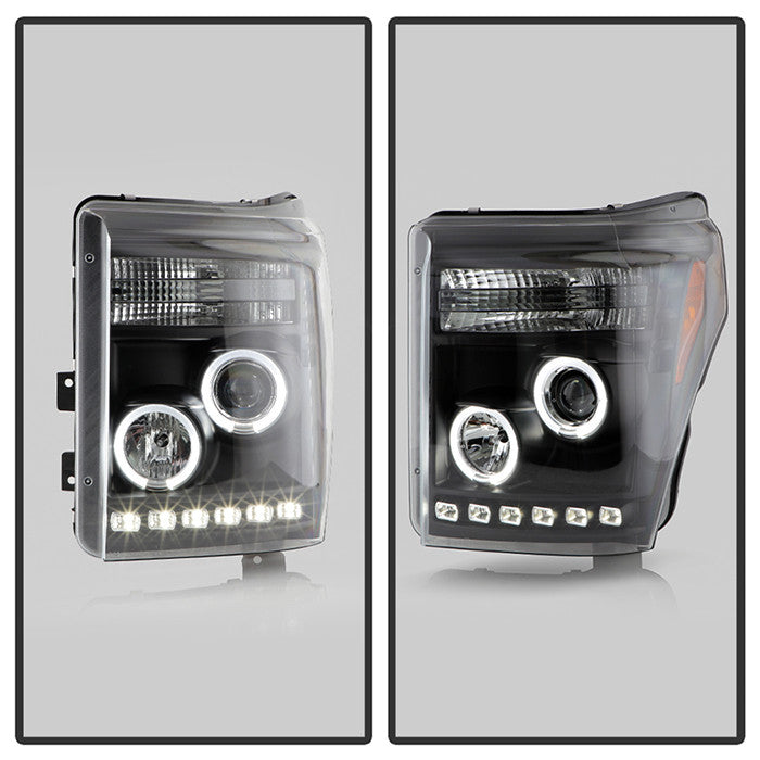 Spyder F250 Super Duty 11-16 Halo halo projector Headlights Black.