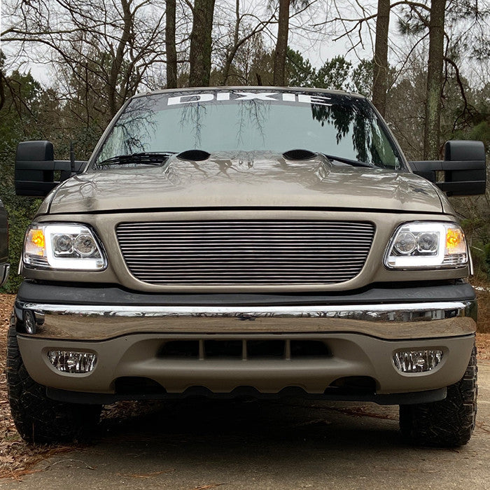 Spyder Ford F150/ Expedition 97-02 1PC LED Bar Headlights Chrome front view installed on