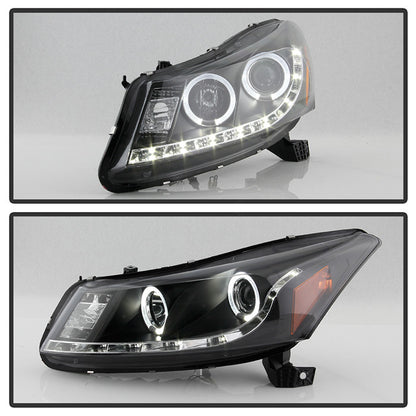 Spyder Honda Accord 08-12 4Dr LED Halo Projector Headlights DRL installed Black