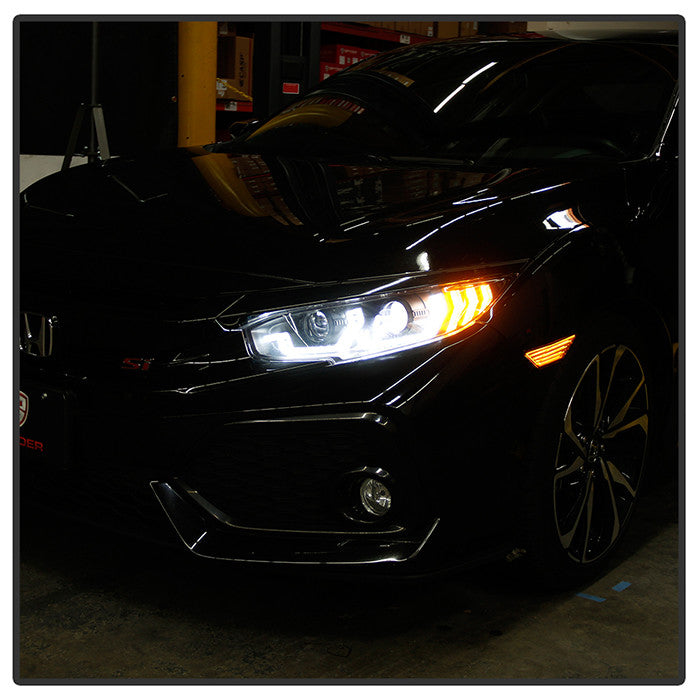 Spyder Honda Civic 16-20 2DR/4DR/Hatchback LED Sequential Turn Signal Projector Headlight installed Black
