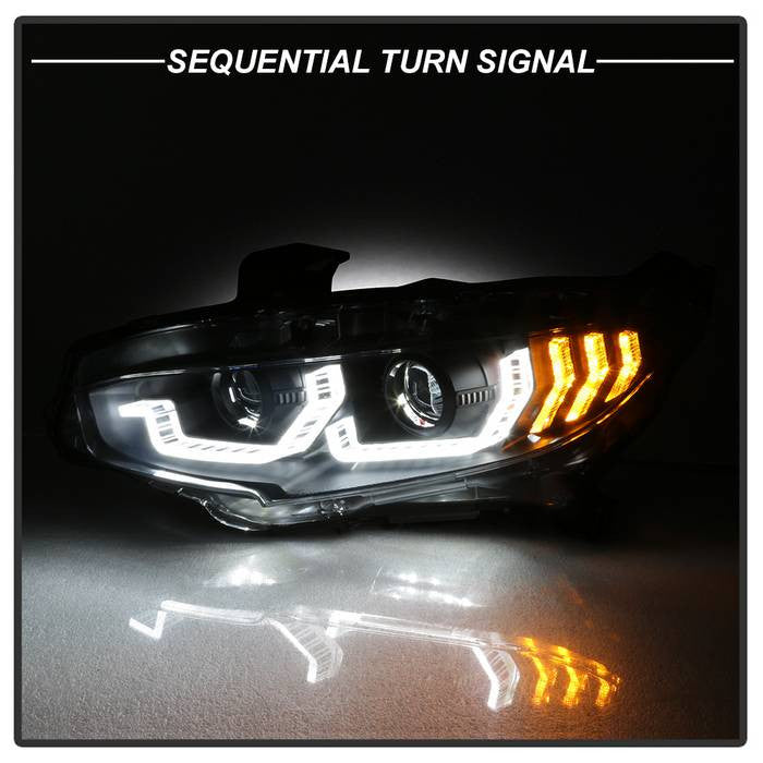 Spyder Honda Civic 16-20 sedan LED Sequential Turn Signal Projector Headlight Black