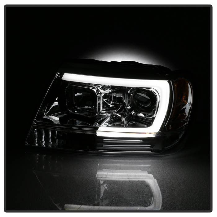 Spyder Jeep Grand Cherokee 99-04 Version 2 Light Bar Projector Headlights Chrome installed