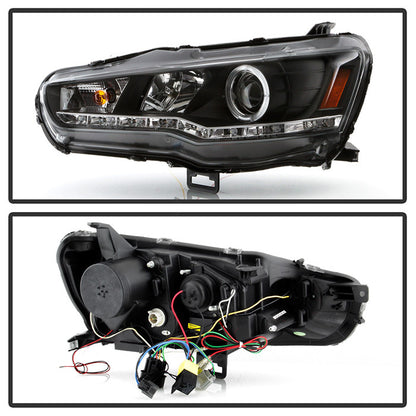 Spyder Mitsubishi Lancer EVO x 2008-17 Projector Headlights Xenon HID LED Halo DRL Black