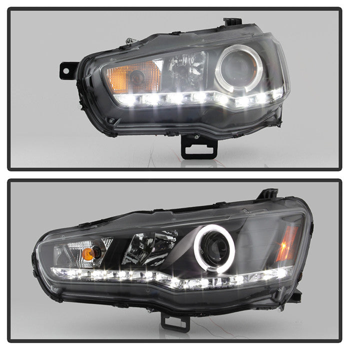 Spyder Mitsubishi Lancer EVO x 08-17 Projector Headlights Xenon HID LED Halo DRL installed Black