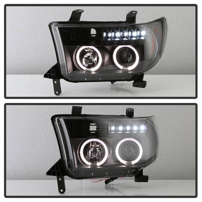 Spyder Toyota Tundra 07-13 Toyota Sequoia 08-13 Projector Headlights LED Halo installed All Black