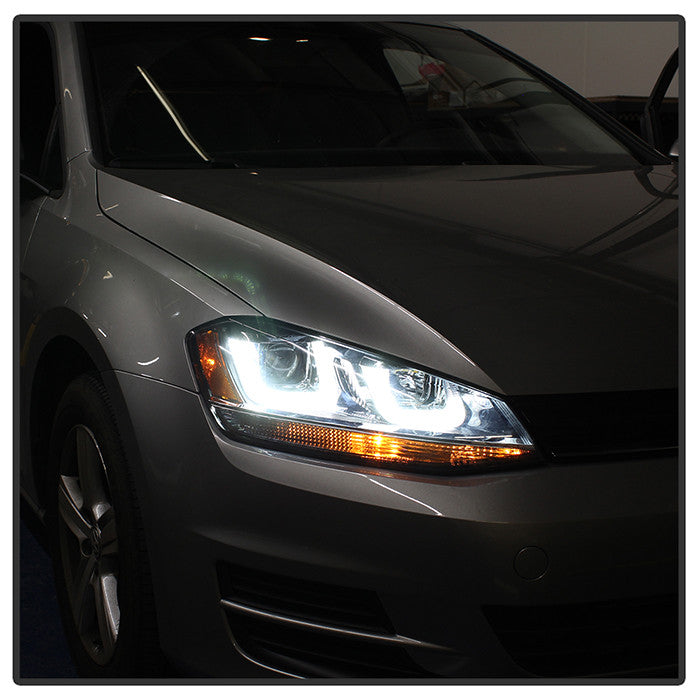 PRO-YD-VG15-BLK-DRL-BK VW Golf VII 14-19 DRL Projector Headlights LED side view angle