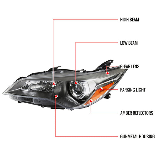 2015-2016 Toyota Camry Spec-D Headlights OEM Style Gunmetal