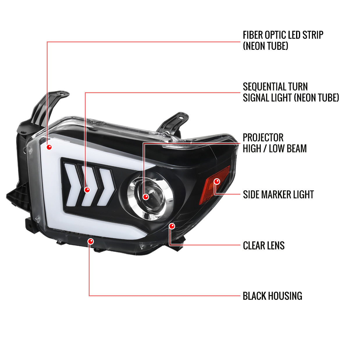 Tundra Projector Headlights Seq LED Arrow Black