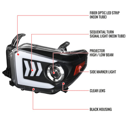 Tundra Projector Headlights Seq LED Arrow Black