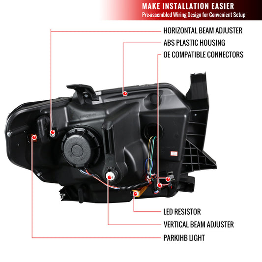 2014-2021 Tundra Projector Spec-D Headlights LED Bar Black
