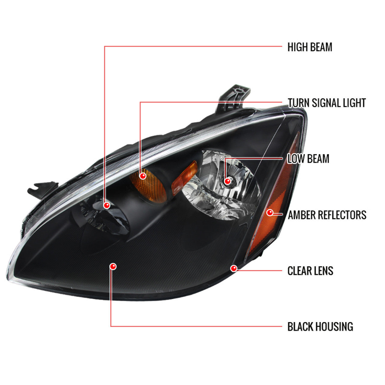 Spec-D 02-05 Nissan Altima Black Headlights ()