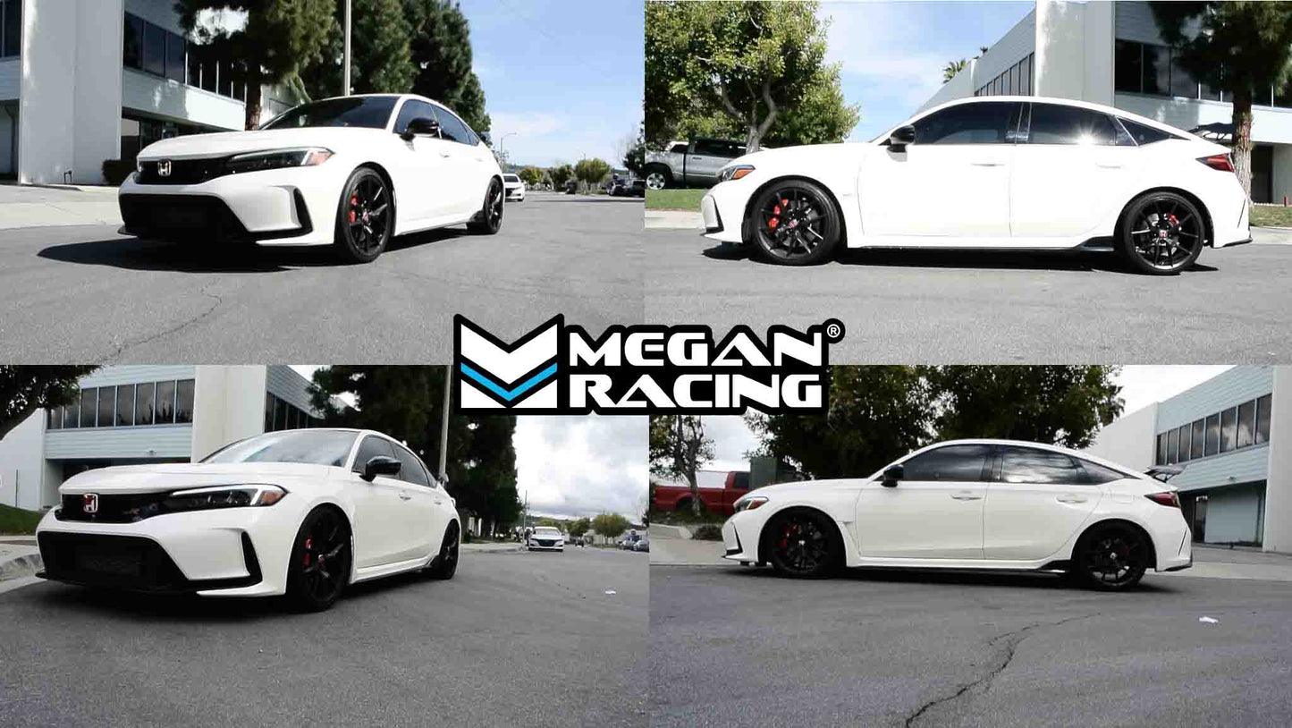 Installed on a loweredMegan Racing Honda Civic Type-R (FL5) 2023+ Track Series Coilovers - MR-CDK-HC23R-TS
