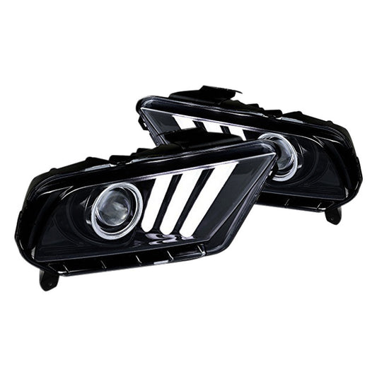 junyan Spec-D 10-14 Ford Mustang Projector Glossy Blk SEQ LED Bar Headlights