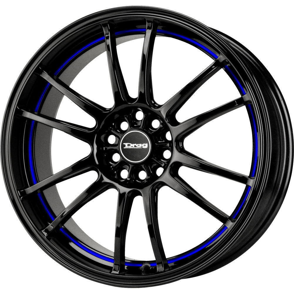 Drag Wheels Dr-38 17X7 5X100 5X114.3 Black W/ Blue Stripe Rims