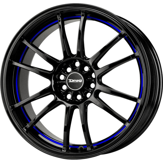 Drag Wheels Dr-38 17X7 5X100 5X114.3 Black W/ Blue Stripe Rims