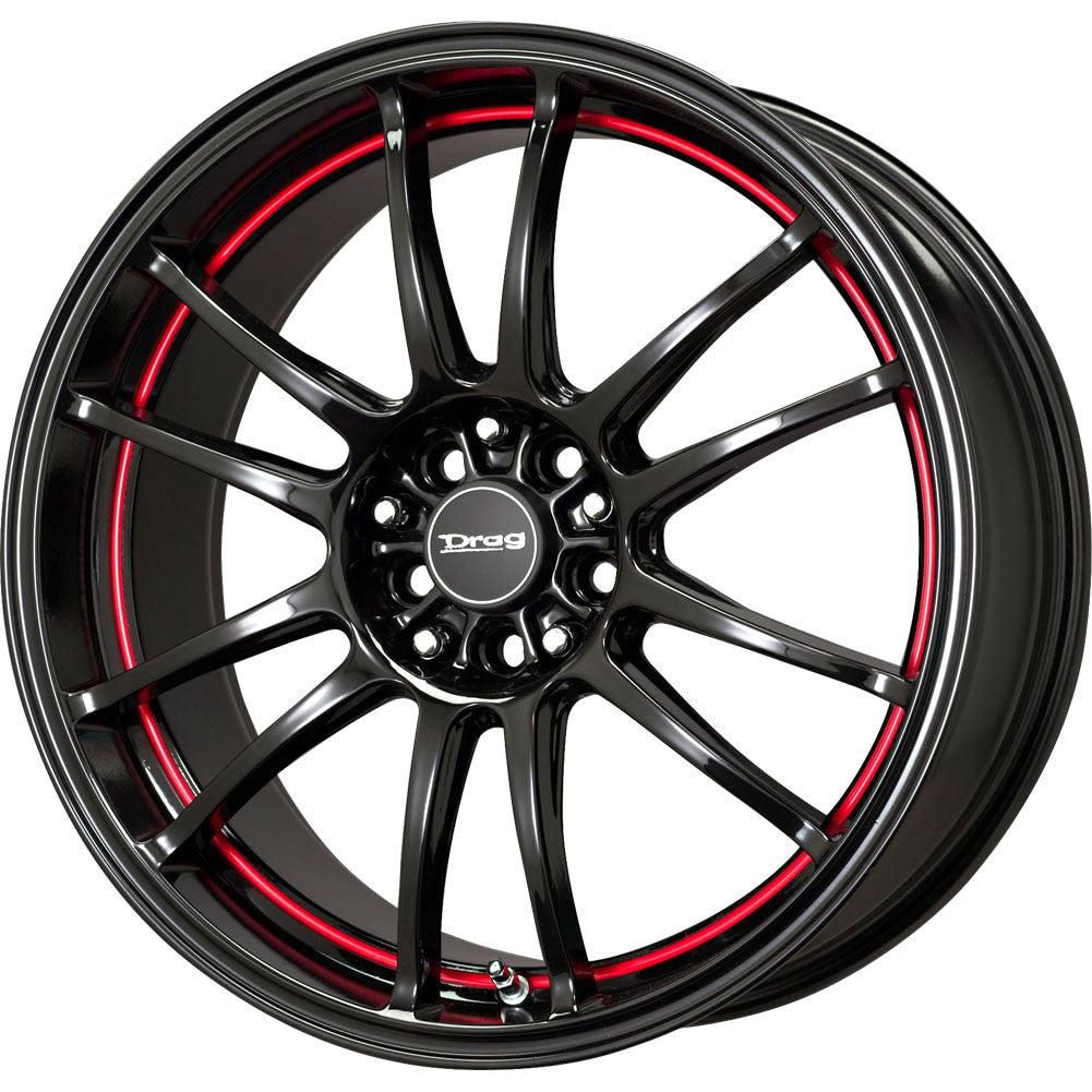 Drag Wheels Dr-38 17X7 4X100 4X114.3 Black W/ Red Stripe Rims