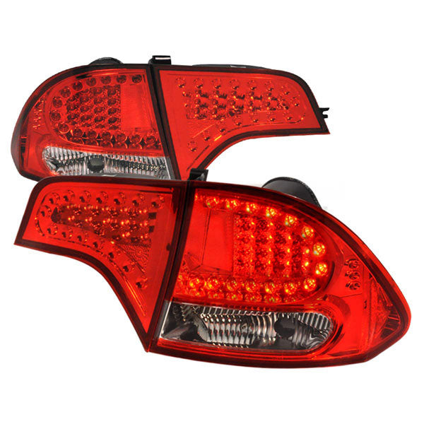 Spec-D 06-08 Honda Civic 4D Led Tail Lights Red Chrome