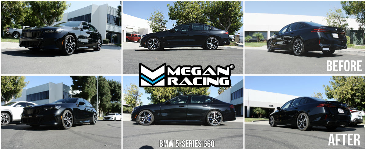 installed lowered Megan Racing BMW 5-Series 23+ G60 RWD - EXC M5 Euro I Series Coilovers MR-CDK-BG60-EU
