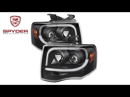 Spyder - Ford Expedition 07-13 Projector Headlights - Light Tube DRL - Black