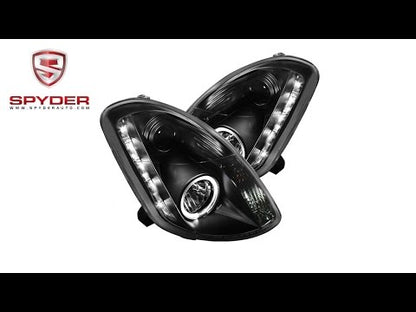 Spyder - Infiniti G35 03-04 4DR Projector Headlights - Halogen Model - LED Halo - DRL - Black