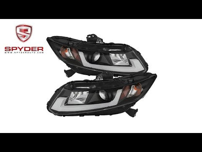 Spyder - Honda Civic 2012-2014 Projector Headlights - Light Bar DRL - Black