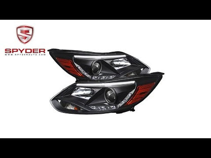 Spyder - Ford Focus 12-14 Projector Headlights - Halogen Model - DRL - Black