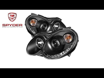 Spyder - Mercedes Benz CLK 03-09 Projector Headlights - Halogen Model - LED Halo - DRL - Black