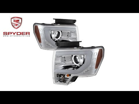 Spyder - Ford F150 09-14 Projector Headlights - Halogen Model - Light Bar DRL - Chrome