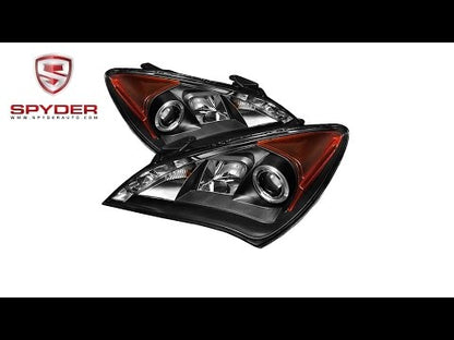 Spyder - Hyundai Genesis 10-12 Projector Headlights - Halogen Model - LED Halo - DRL - Black