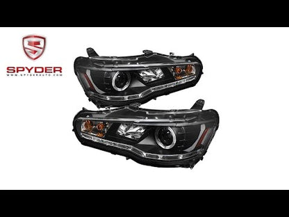 Spyder - Mitsubishi Lancer / EVO-10 08-14 Projector Headlights - Halogen - LED Halo - DRL - Black