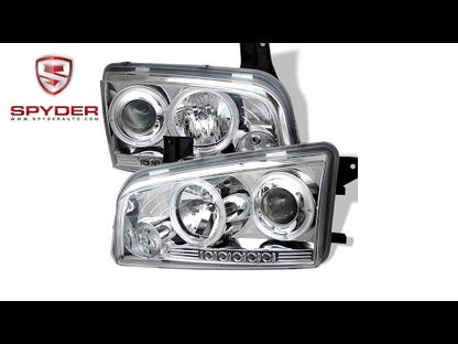 Spyder - Dodge Charger 06-10 Projector Headlights - Halogen Model LED Halo - Chrome